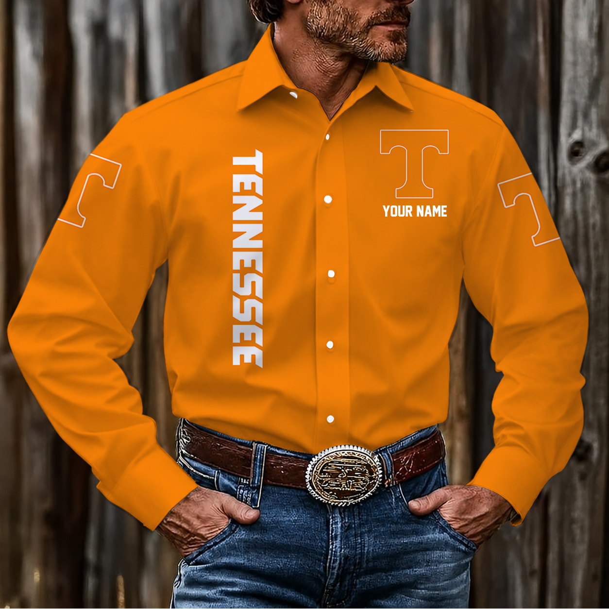 LIMITED EDITION - NEW CUSTOMIZED NCAA FBS01 TNV TENNESSEE VOLUNTEERS MEN'S LONG SLEEVE BUTTON-UP SHIRT