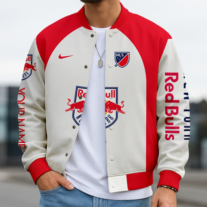 LIMITED EDITION - NEW CUSTOMIZED MLS01 NRB NY RED BULLS SATIN VARSITY & BASEBALL JACKET