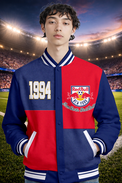 LIMITED EDITION - NEW CUSTOMIZED MLS01 NRB NY RED BULLS SATIN VARSITY & BASEBALL JACKET