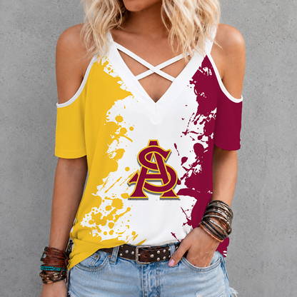 [FAN FAVORITE] NEW CUSTOMIZED NCAA CWS02 ASS ARIZONA STATE SUN DEVILS CRISS CROSS V-NECK TOP