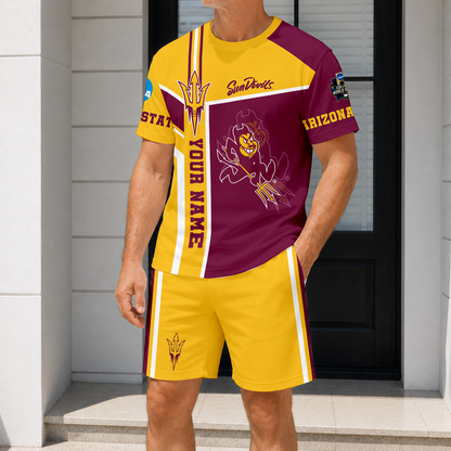 ELITE EDITION - NEW CUSTOMIZED NCAA CWS02 ASS ARIZONA STATE SUN DEVILS T-SHIRT & SHORT PANTS SET