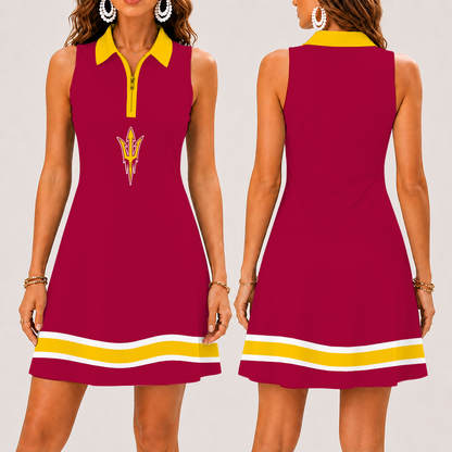 [FAN FAVORITE] NEW CUSTOMIZED NCAA CWS02 ASS ARIZONA STATE SUN DEVILS WOMEN'S ZIP SLEEVELESS POLO DRESS