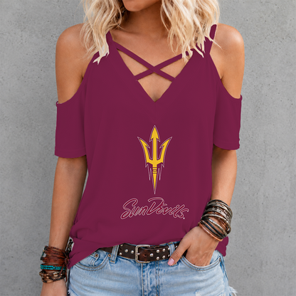 [FAN FAVORITE] NEW CUSTOMIZED NCAA CWS02 ASS ARIZONA STATE SUN DEVILS CRISS CROSS V-NECK TOP