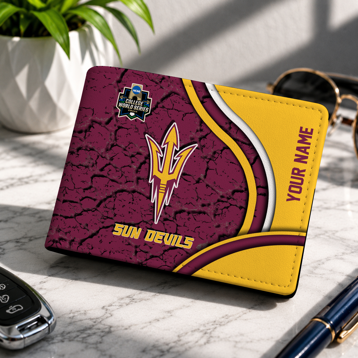 VIRAL EDITION - NEW CUSTOMIZED NCAA CWS02 ASS ARIZONA STATE SUN DEVILS LEATHER WALLET