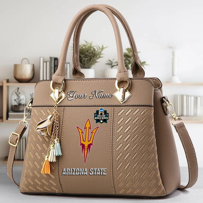 LIMITED EDITION - NEW CUSTOMIZED NCAA CWS02 ASS ARIZONA STATE SUN DEVILS ZIP HANDBAG MULTICOLOR