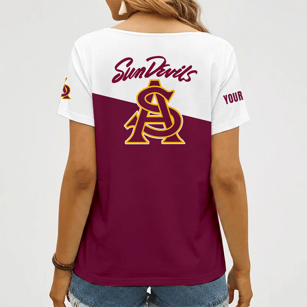 [FAN FAVORITE] NEW CUSTOMIZED NCAA CWS02 ASS ARIZONA STATE SUN DEVILS V-NECK FEMALE SHIRT