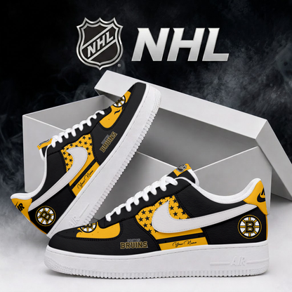 SPECIAL EDITION - NEW CUSTOMIZED NHL02 BTB BOSTON BRUINS AF1 SHOES