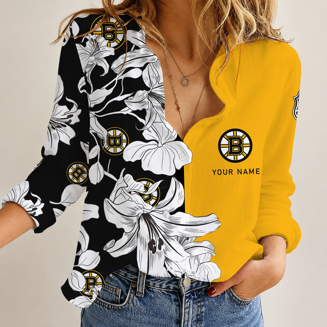[SUPER SALE] NEW CUSTOMIZED NHL02 BTB BOSTON BRUINS WOMEN CASUAL SHIRT