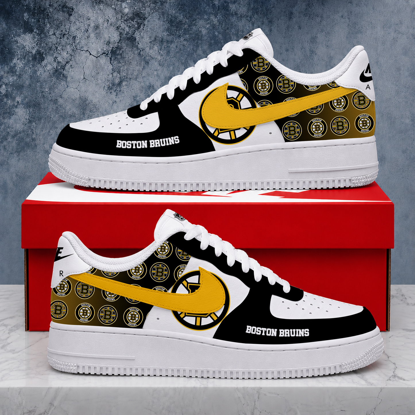 LIMITED EDITION - NEW CUSTOMIZED NHL02 BTB BOSTON BRUINS AF1 SHOES