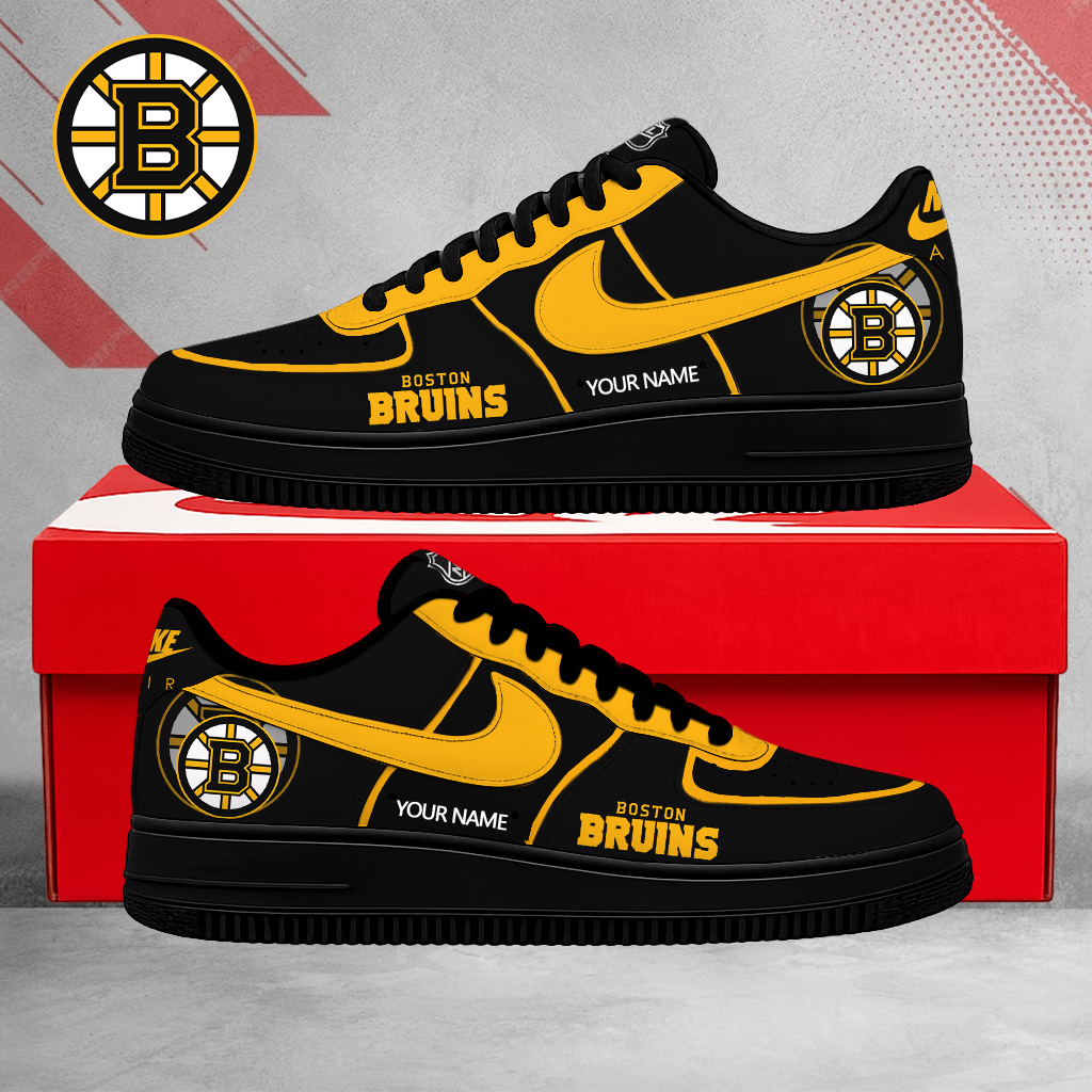 LIMITED EDITION - NEW CUSTOMIZED NHL02 BTB BOSTON BRUINS AF1 SHOES