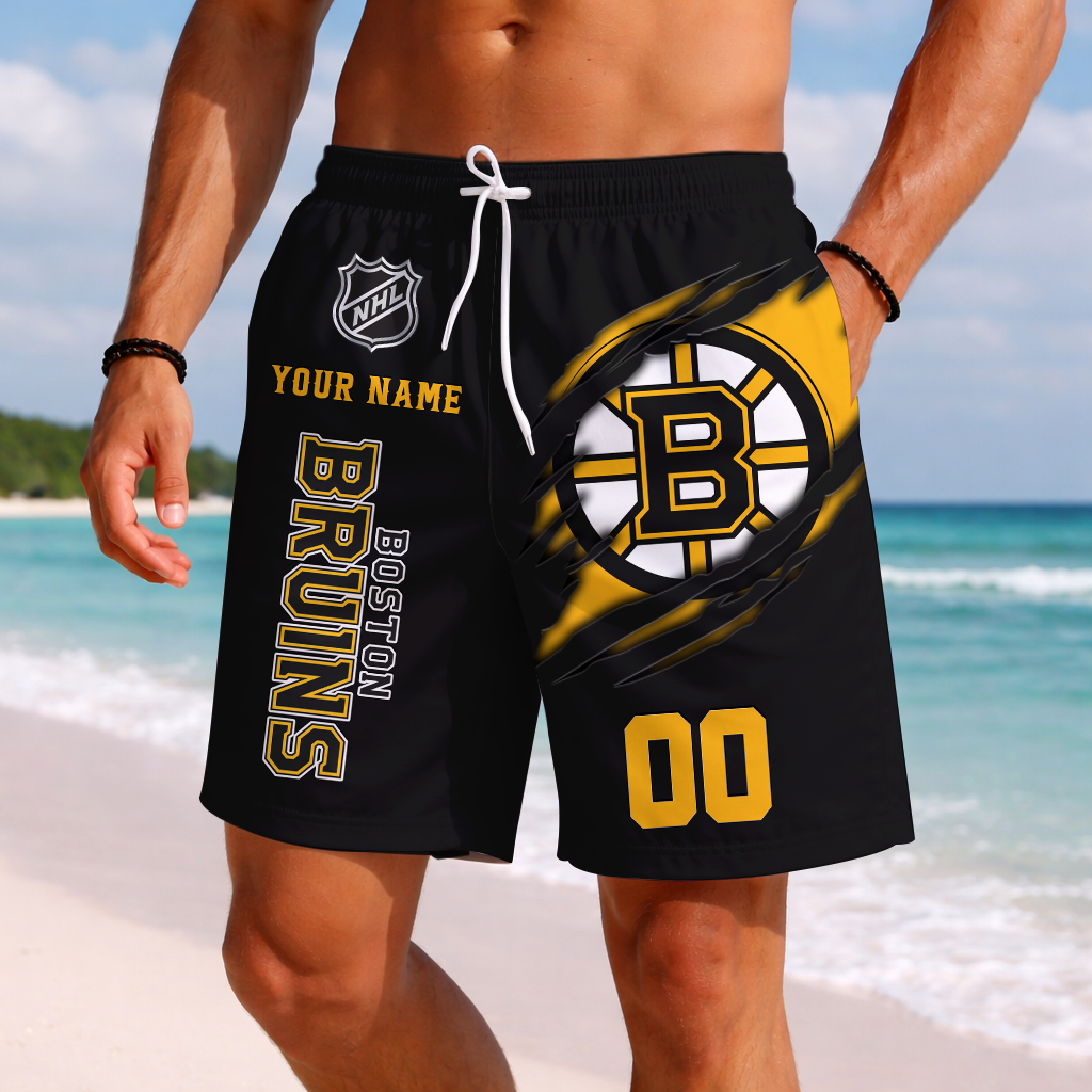 LIMITED EDITION - NEW CUSTOMIZED NHL02 BTB BOSTON BRUINS SHORT PANTS