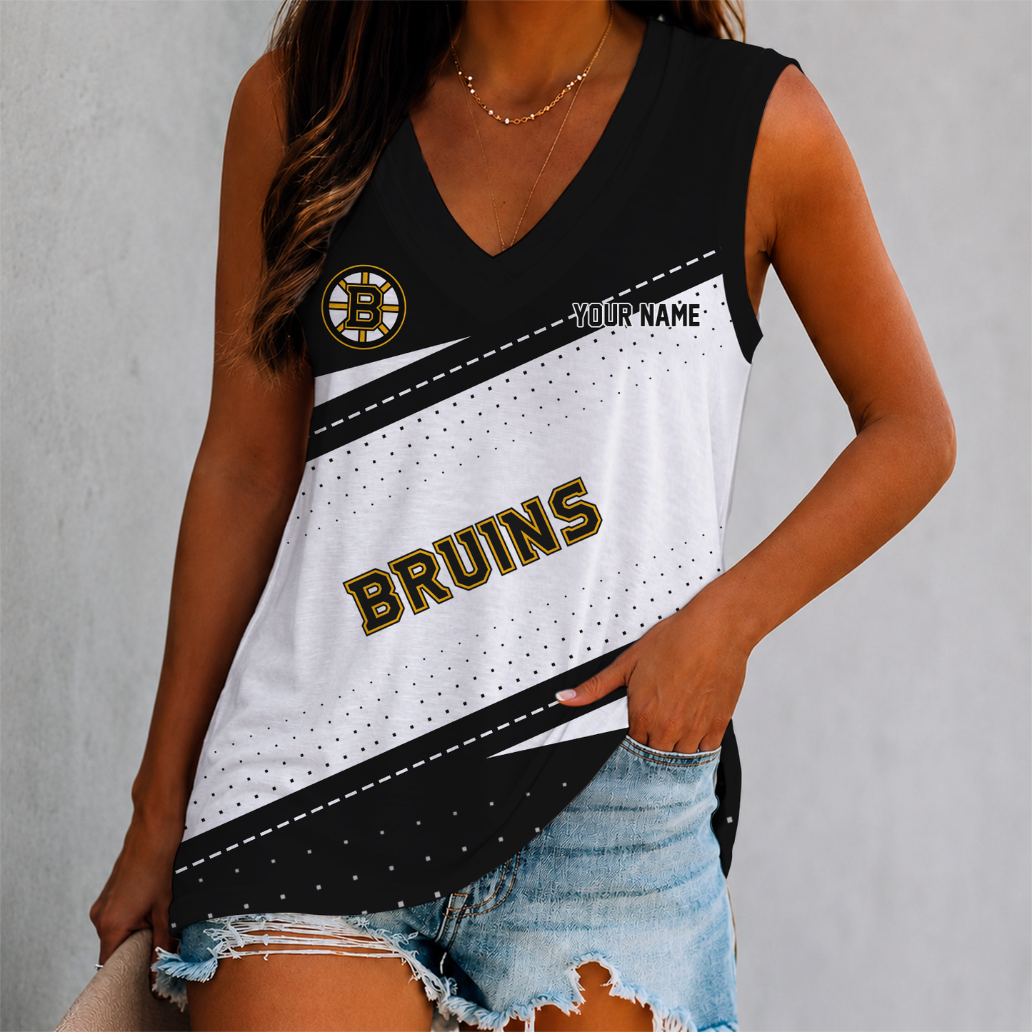 LIMITED EDITION - NEW CUSTOMIZED NHL02 BTB BOSTON BRUINS WOMEN'S V-NECK TANK TOP