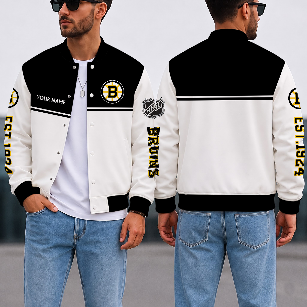 EXCLUSIVE EDITION - NEW CUSTOMIZED NHL02 BTB BOSTON BRUINS SATIN VARSITY JACKET & BASEBALL JACKET