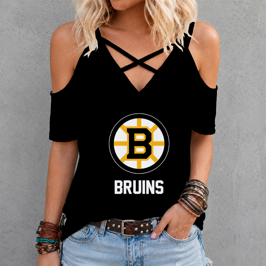 LIMITED EDITION - NEW CUSTOMIZED NHL02 BTB BOSTON BRUINS CRISS CROSS V-NECK TOP