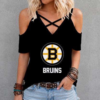LIMITED EDITION - NEW CUSTOMIZED NHL02 BTB BOSTON BRUINS CRISS CROSS V-NECK TOP