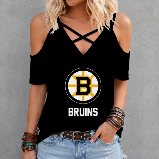 LIMITED EDITION - NEW CUSTOMIZED NHL02 BTB BOSTON BRUINS CRISS CROSS V-NECK TOP