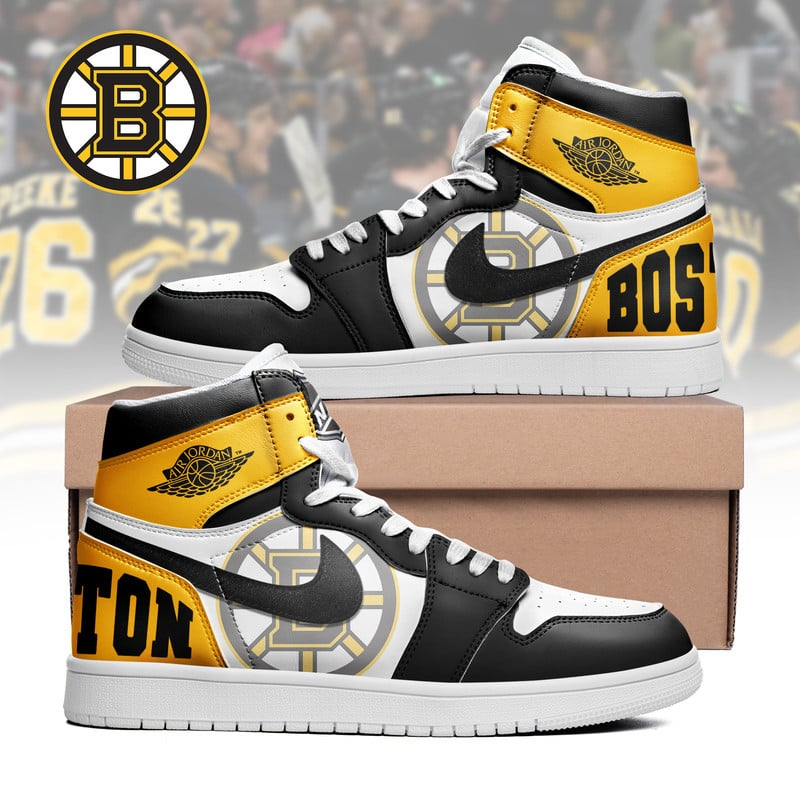 LIMITED EDITION - NEW CUSTOMIZED NHL02 BT BRUINS AIR JORDAN SNEAKERS