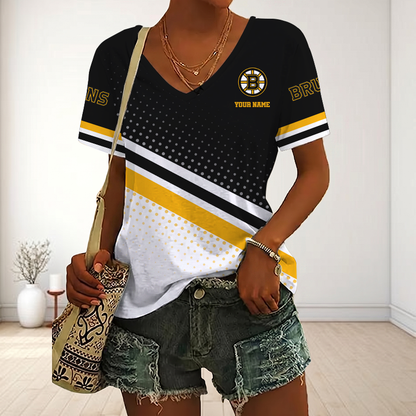 LIMITED EDITION - NEW CUSTOMIZED NHL02 BTB BOSTON BRUINS V-NECK FEMALE SHIRT