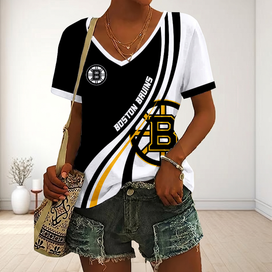 LIMITED EDITION - NEW CUSTOMIZED NHL02 BTB BOSTON BRUINS V-NECK FEMALE SHIRT
