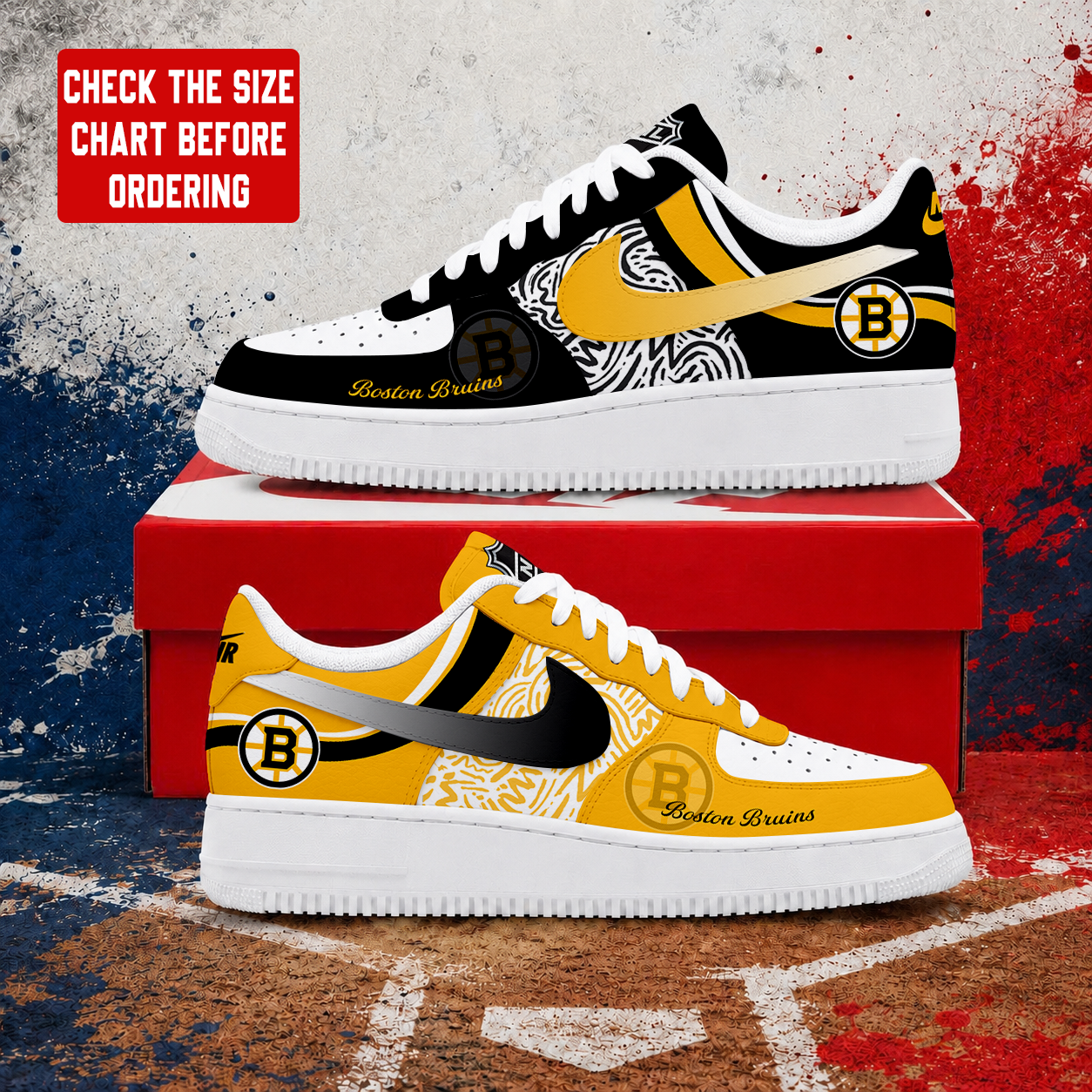 LIMITED EDITION - NEW CUSTOMIZED NHL02 BTB BOSTON BRUINS AF1 SHOES