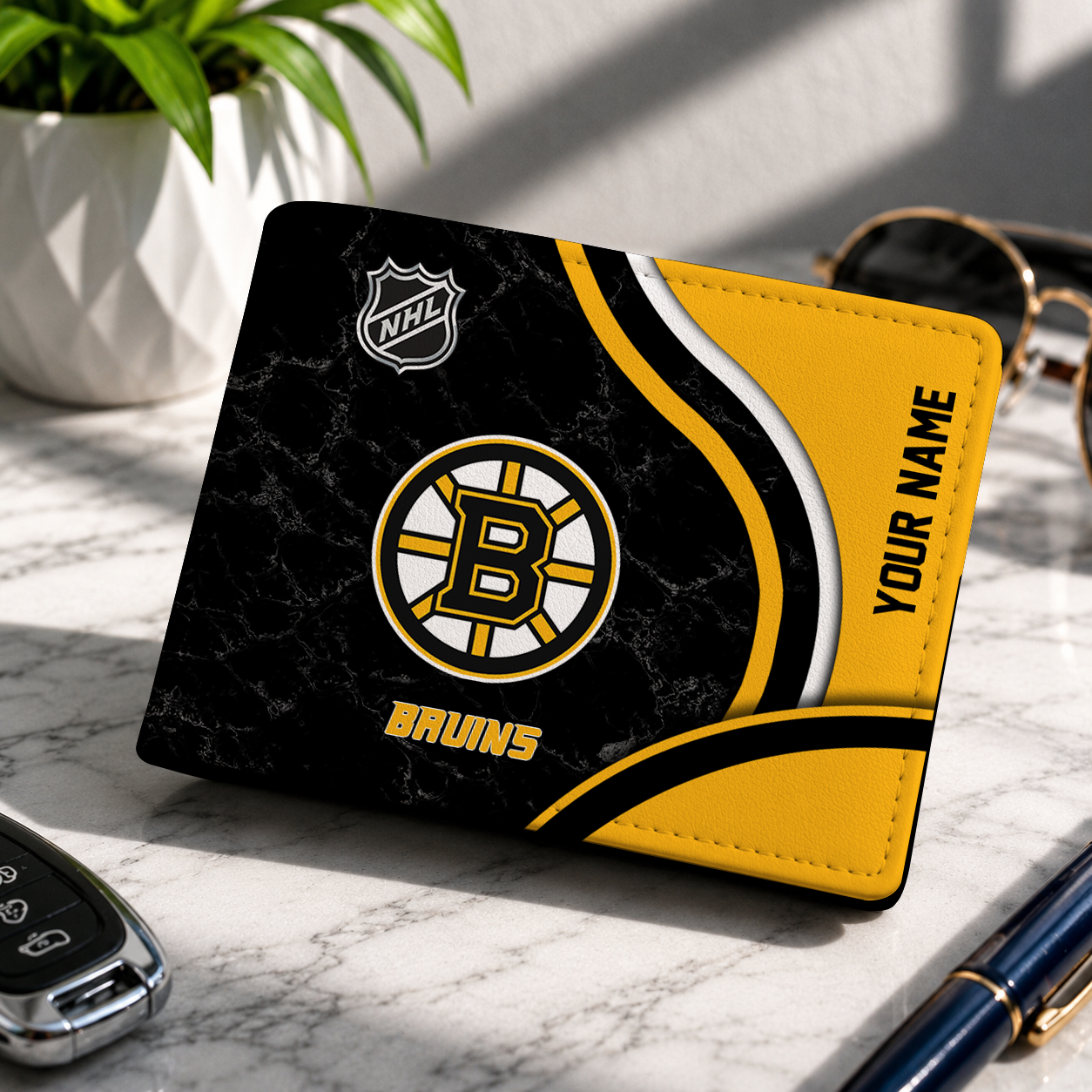 FINAL CLEARANCE - NEW CUSTOMIZED NHL02 BTB BOSTON BRUINS LEATHER WALLET