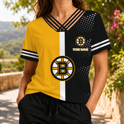 ELITE EDITION - NEW CUSTOMIZED NHL02 BTB BOSTON BRUINS V-NECK SHIRT