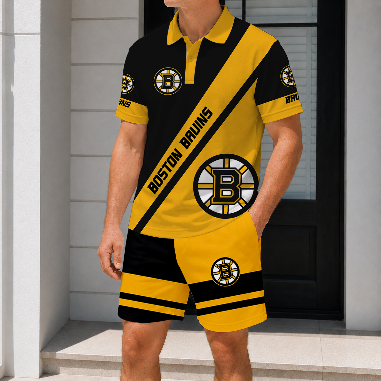 LIMITED EDITION - NEW CUSTOMIZED NHL02 BTB BOSTON BRUINS POLO & SHORT PANTS SET