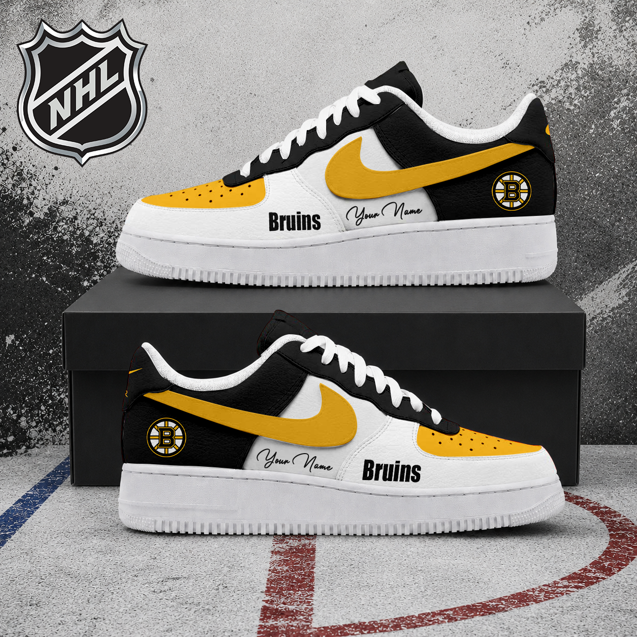 FINAL CLEARANCE - NEW CUSTOMIZED NHL02 BTB BOSTON BRUINS AF1 SHOES
