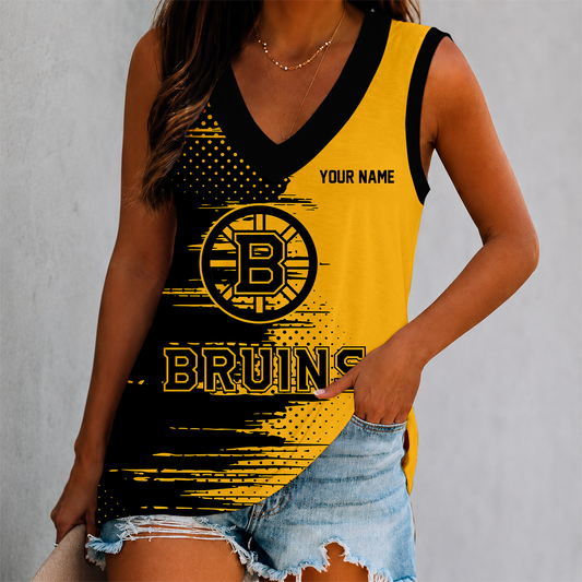 LIMITED EDITION - NEW CUSTOMIZED NHL02 BTB BOSTON BRUINS WOMEN'S V-NECK TANK TOP