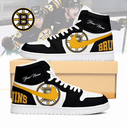 LIMITED EDITION - NEW CUSTOMIZED NHL02 BTB BOSTON BRUINS AIR JORDAN SNEAKERS