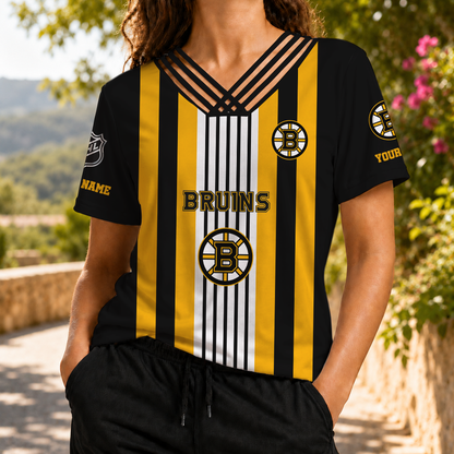 FINAL SALE - NEW CUSTOMIZED NHL02 BTB BOSTON BRUINS V-NECK SHIRT