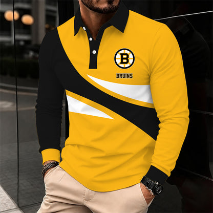 [SUPER SALE] NEW CUSTOMIZED NHL02 BTB BOSTON BRUINS MEN LONG SLEEVE POLO