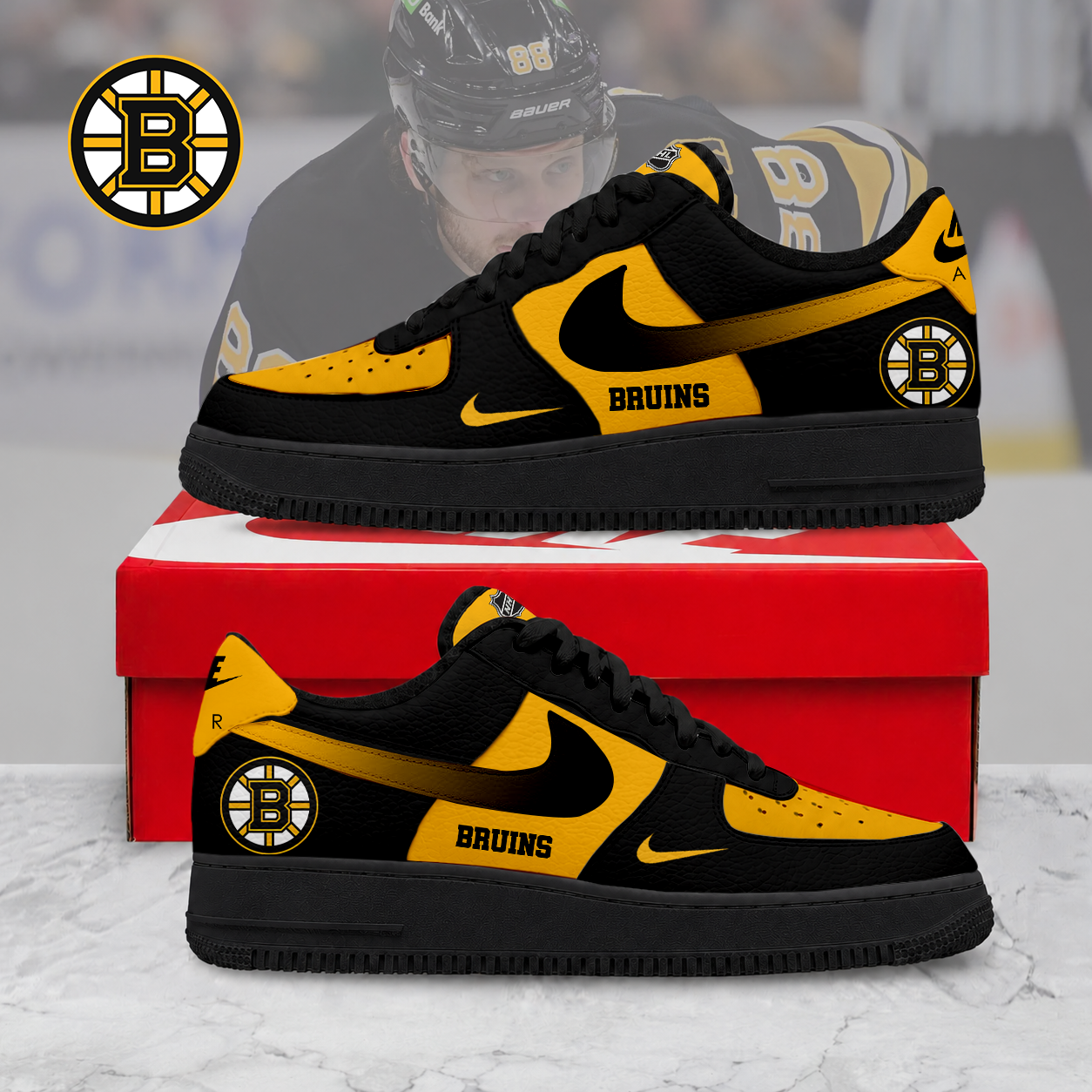 ELITE EDITION - NEW CUSTOMIZED NHL02 BTB BOSTON BRUINS AF1 SHOES