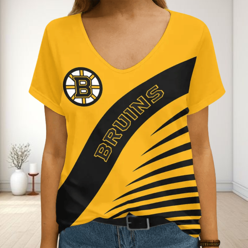 LIMITED EDITION - NEW CUSTOMIZED NHL02 BTB BOSTON BRUINS V-NECK FEMALE SHIRT