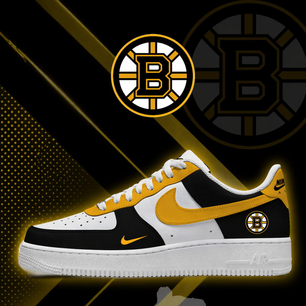 LIMITED EDITION - NEW CUSTOMIZED NHL02 BTB BOSTON BRUINS AF1 SHOES