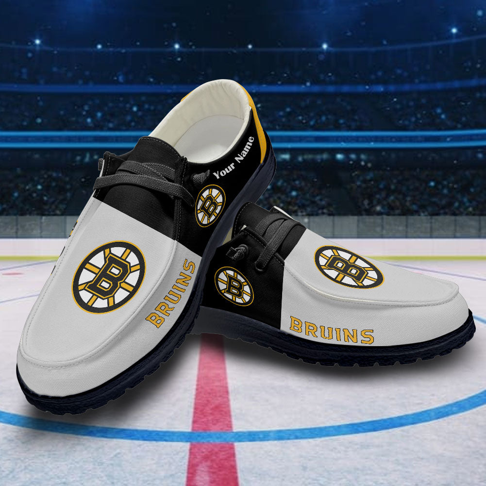 LIMITED EDITION - NEW CUSTOMIZED NHL02 BTB BOSTON BRUINS PREMIUM LOAFER SHOES