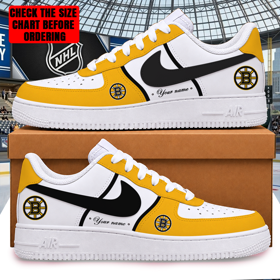 LIMITED EDITION - NEW CUSTOMIZED NHL02 BTB BOSTON BRUINS AF1 SHOES