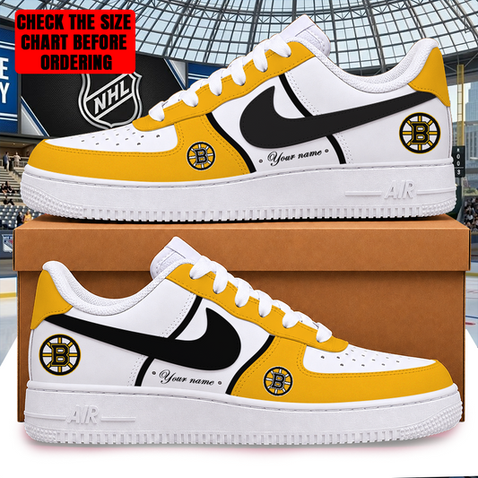 LIMITED EDITION - NEW CUSTOMIZED NHL02 BTB BOSTON BRUINS AF1 SHOES