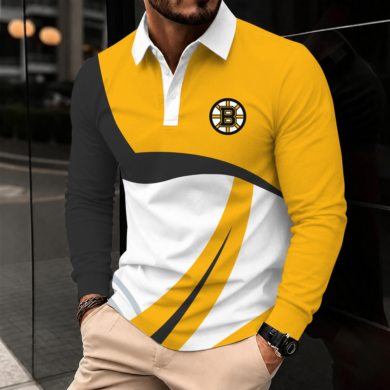 [SUPER SALE] NEW CUSTOMIZED NHL02 BTB BOSTON BRUINS MEN LONG SLEEVE POLO