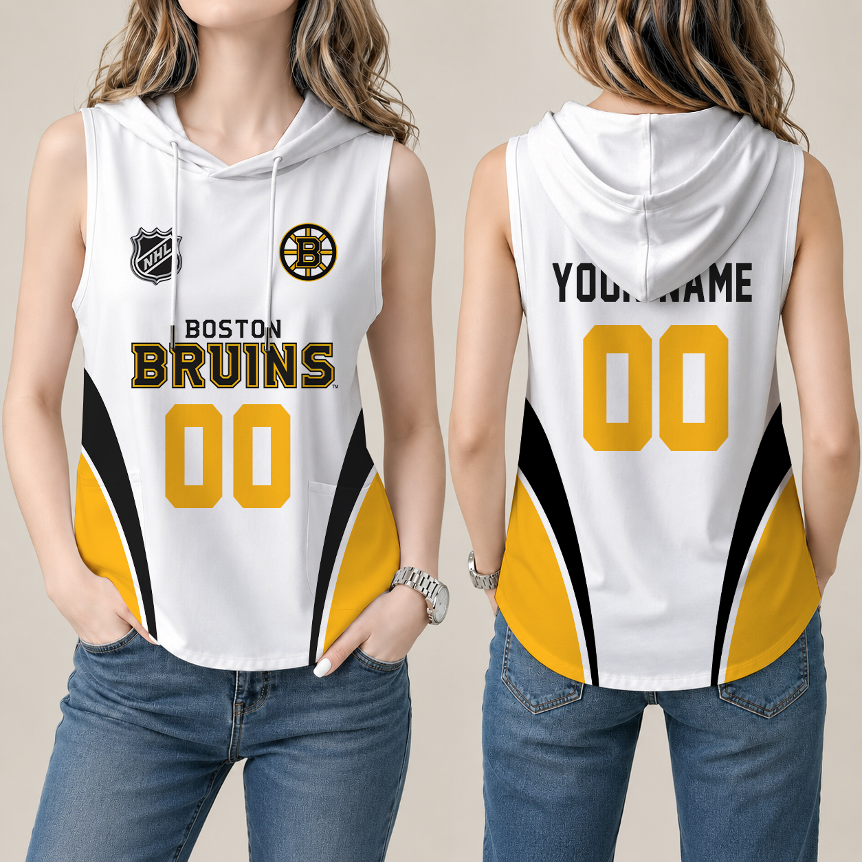 [SUPER SALE] NEW CUSTOMIZED NHL02 BTB BOSTON BRUINS WOMEN'S SLEEVELESS HOODED POCKET TANK TOP