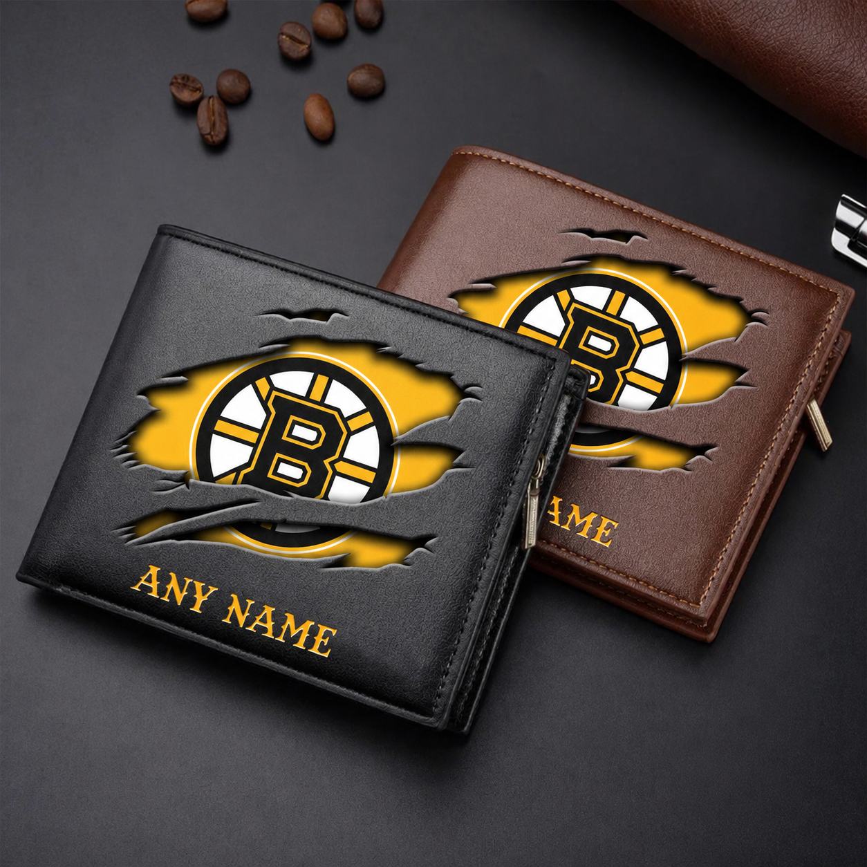 LIMITED EDITION - NEW CUSTOMIZED NHL02 BTB BOSTON BRUINS LEATHER WALLET