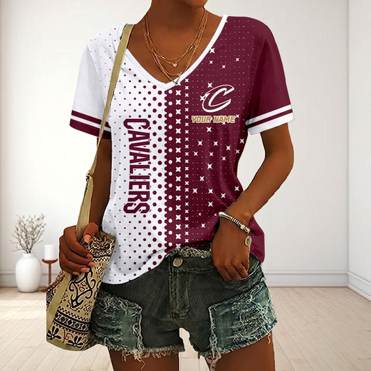 LIMITED EDITION - NEW CUSTOMIZED NBA02 CCA CLEVELAND CAVALIERS V-NECK FEMALE SHIRT