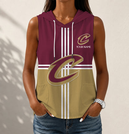 LIMITED EDITION - NEW CUSTOMIZED NBA02 CCA CLEVELAND CAVALIERS WOMEN'S SLEEVELESS HOODED POCKET TANK TOP