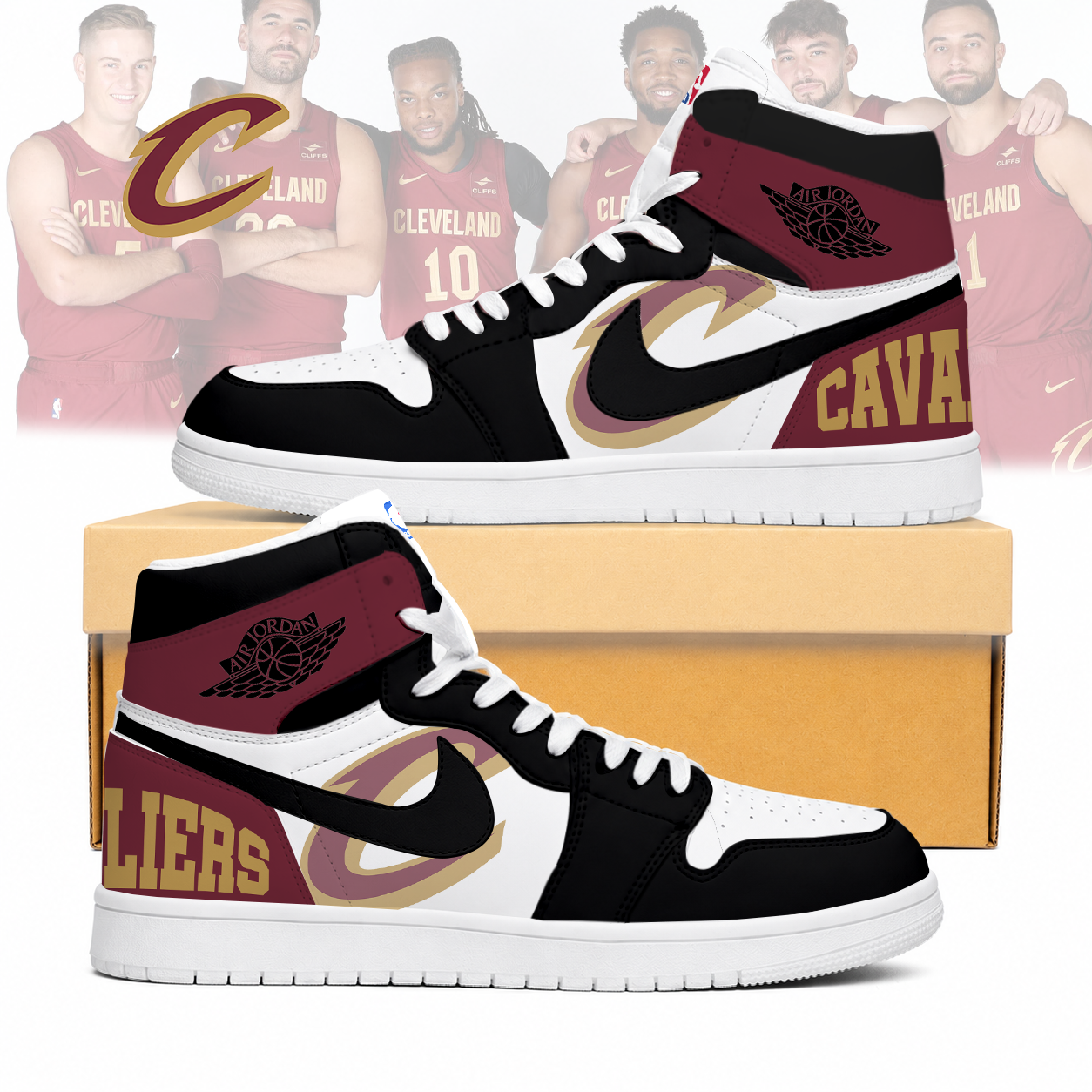 LIMITED EDITION - NEW CUSTOMIZED NBA02 CCA CLEVELAND CAVALIERS AIR JORDAN SNEAKERS