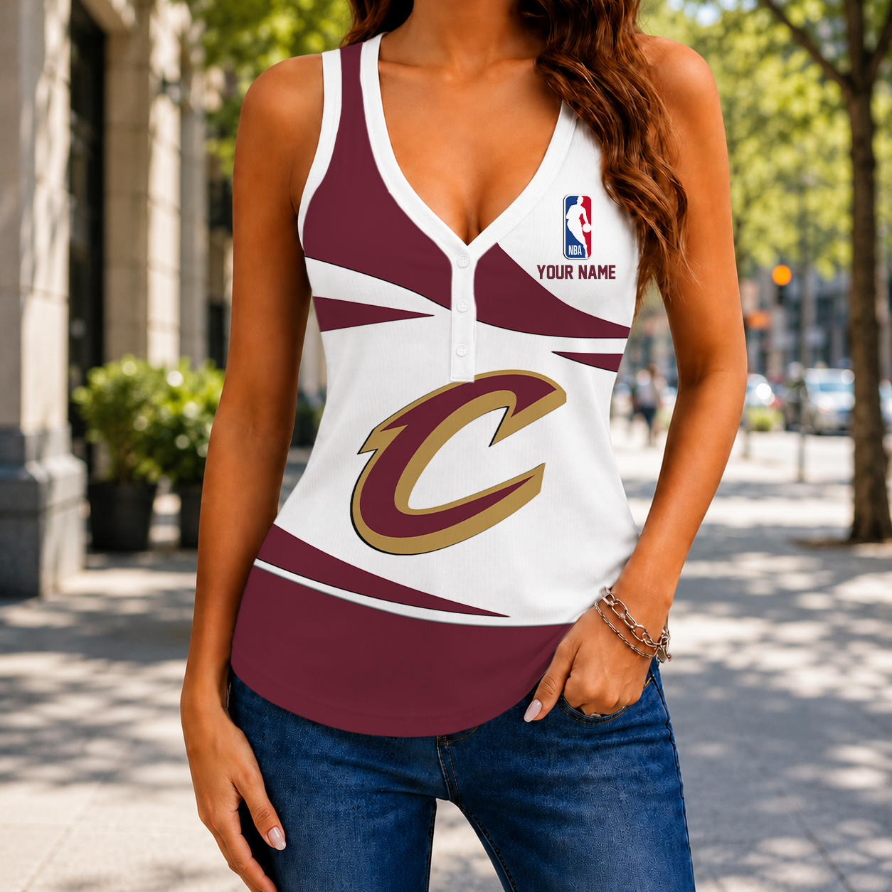 VIRAL EDITION - NEW CUSTOMIZED NBA02 CCA CLEVELAND CAVALIERS WOMEN'S V-NECK TANK TOP