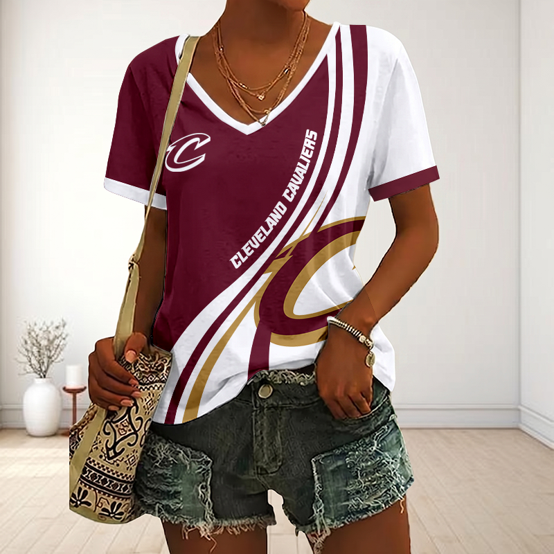 LIMITED EDITION - NEW CUSTOMIZED NBA02 CCA CLEVELAND CAVALIERS V-NECK FEMALE SHIRT