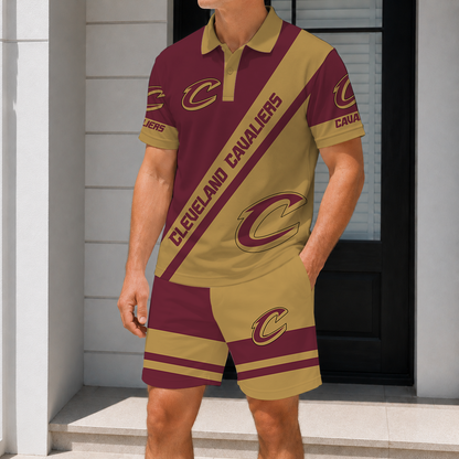 LIMITED EDITION - NEW CUSTOMIZED NBA02 CCA CLEVELAND CAVALIERS POLO SHIRT & SHORT PANTS SET
