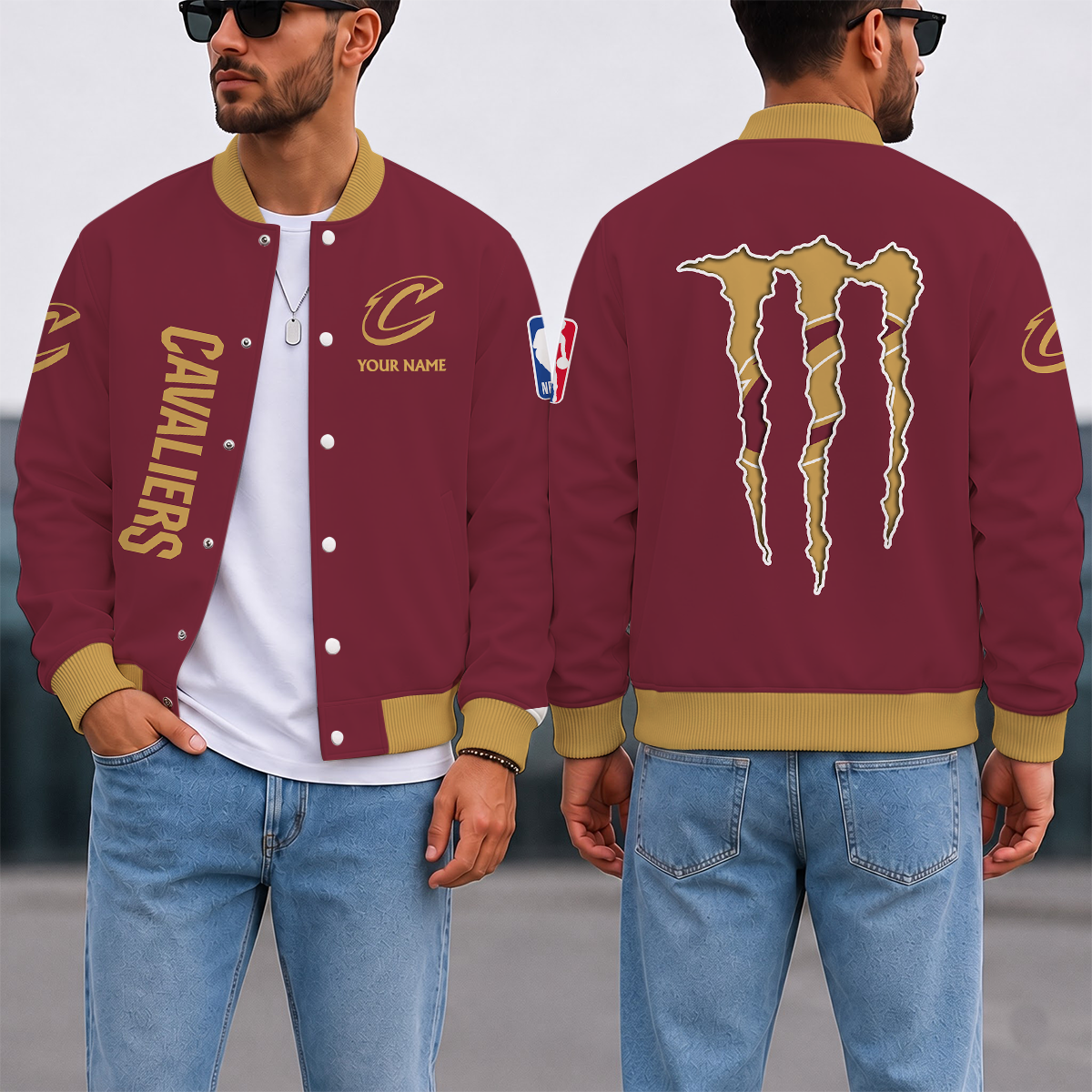 LIMITED EDITION - NEW CUSTOMIZED NBA02 CCA CLEVELAND CAVALIERS BASEBALL JACKET, SATIN VARSITY JACKET