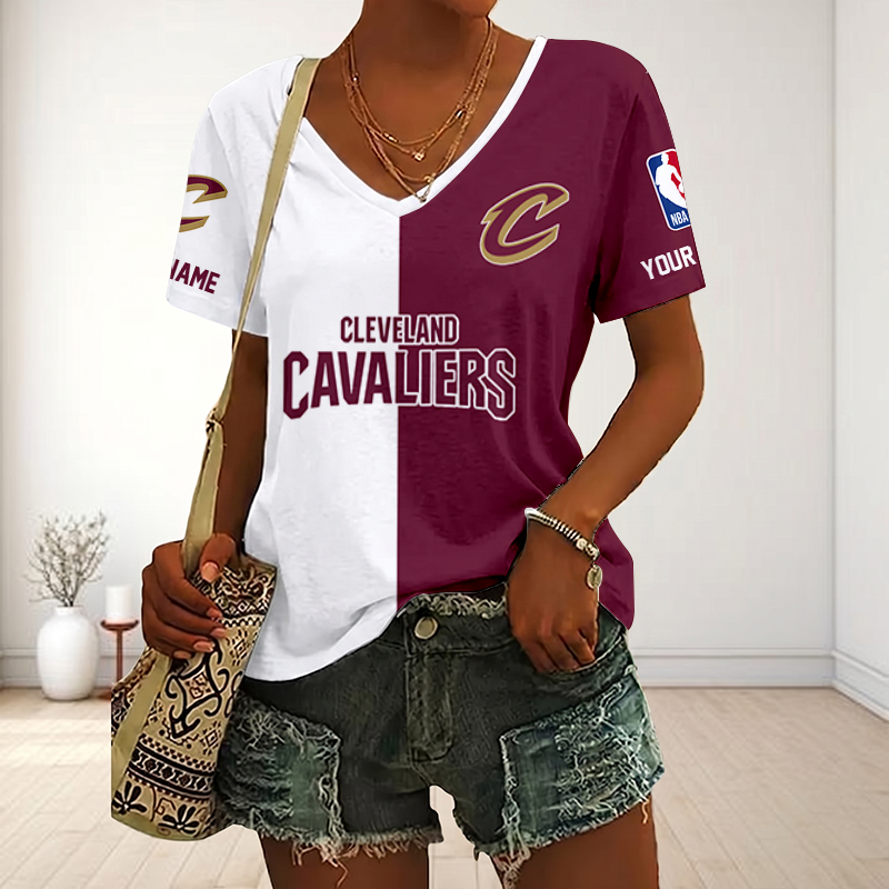 LIMITED EDITION - NEW CUSTOMIZED NBA02 CCA CLEVELAND CAVALIERS V-NECK FEMALE SHIRT