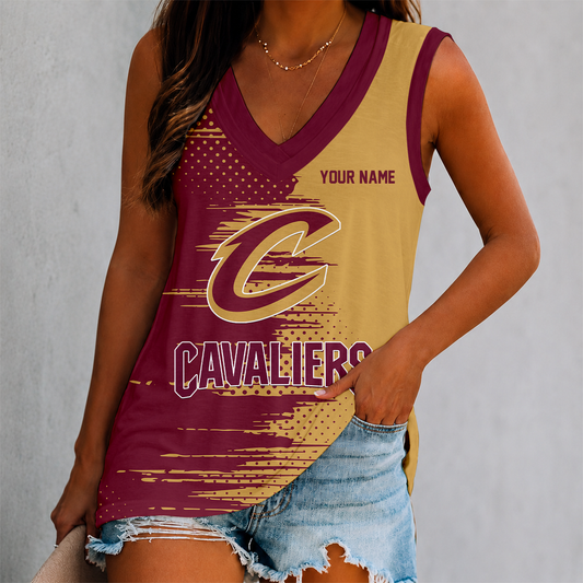 FINAL SALE - NEW CUSTOMIZED NBA02 CCA CLEVELAND CAVALIERS WOMEN'S V-NECK TANK TOP